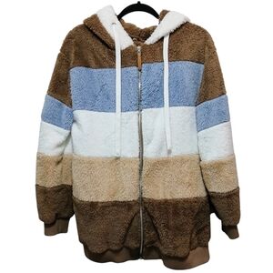 Size L Women's Unbranded  Multi Colored Zip-Up Hoodie L/Sleeve Fluffy Jacket